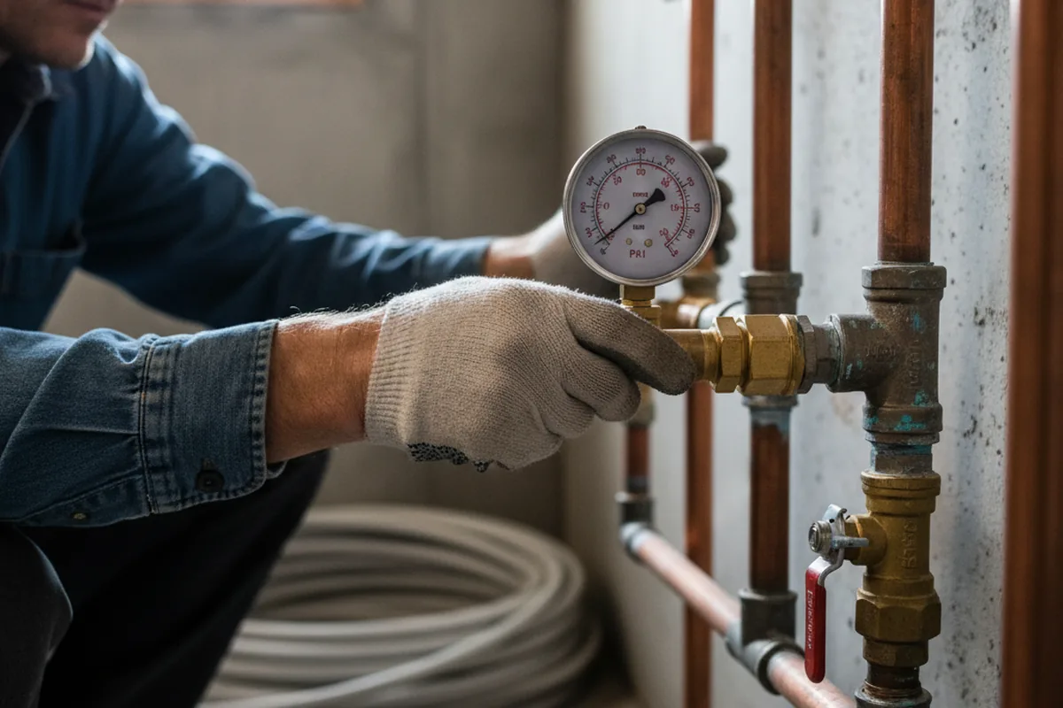 Pressure testing a repaired line during Water Line Repair in Skippers
